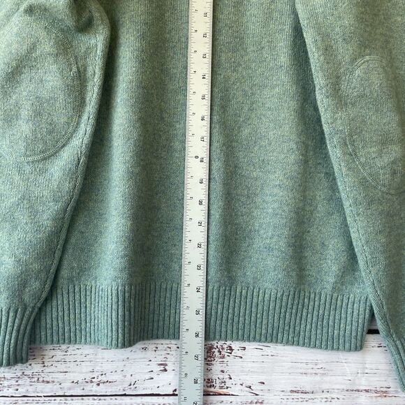 Lands End Men's L Merino Wool Green V Neck Sweater Elbow Patches Cottagecore - Picture 8 of 8